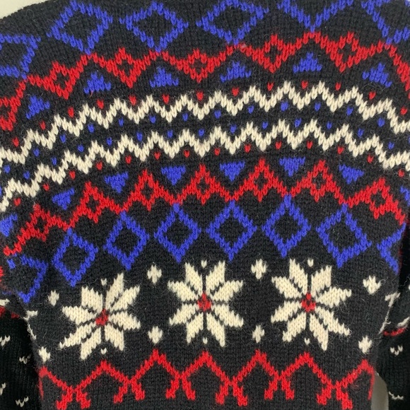 Vintage 80s Eddie Bauer 100% Wool Sweater Fair Isle Ski Men M Black Label Nordic - Picture 2 of 16